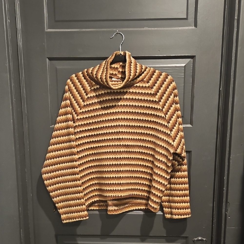 OGL Brown and Tan Turtleneck Sweater Classic Knit Design